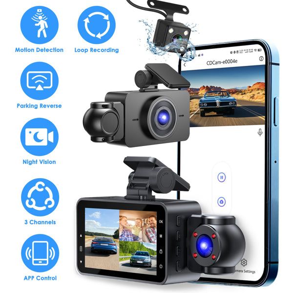 3-Channel Full HD Dash Cam with Front, Rear & Interior Cameras