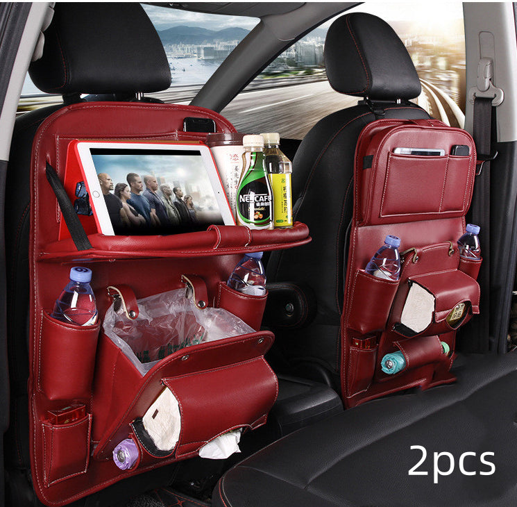 Premium Waterproof PU Leather Car Backseat Organizer with Foldable Tray