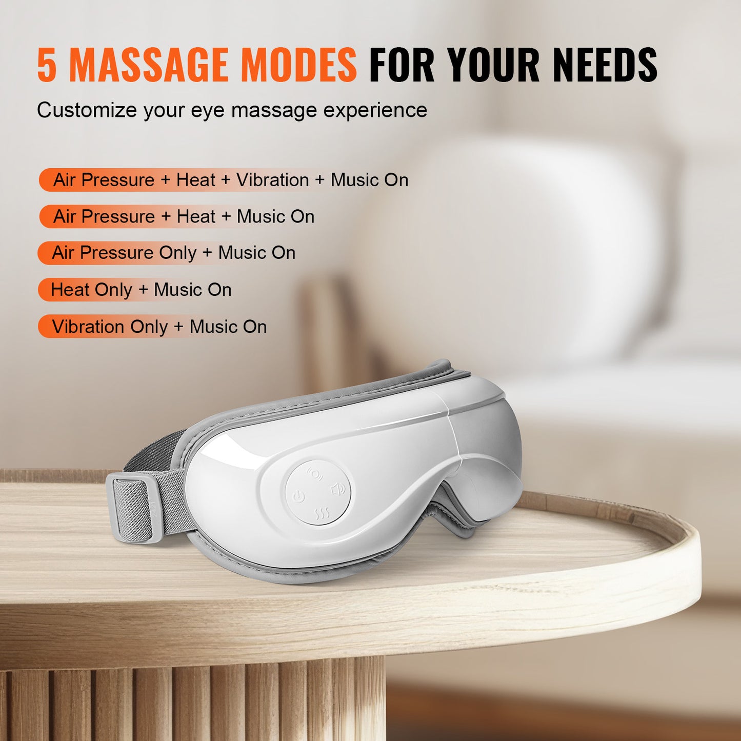 VEVOR Eye Massager with Heat, Smart 5-Mode Heated Eye Mask with Bluetooth Music