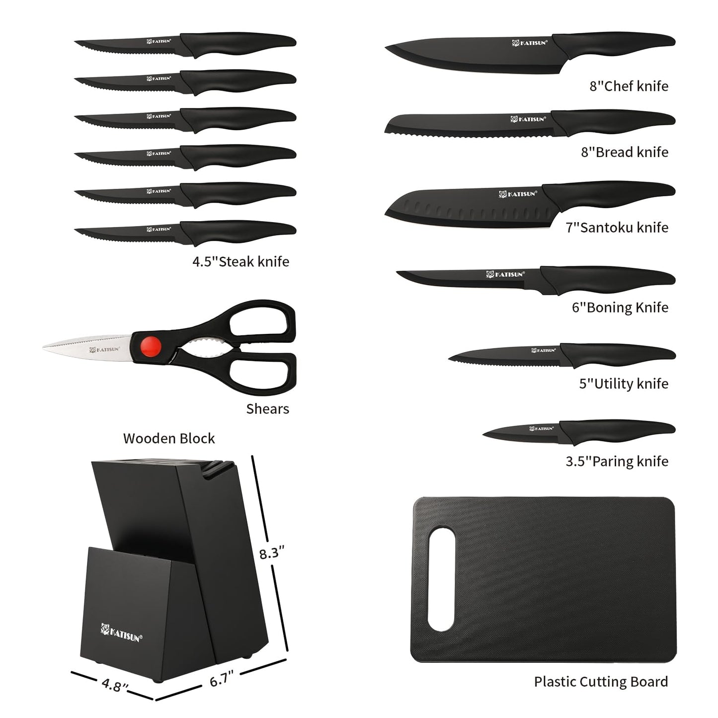 16-Piece Stainless Steel Knife Set with Block & Cutting Board
