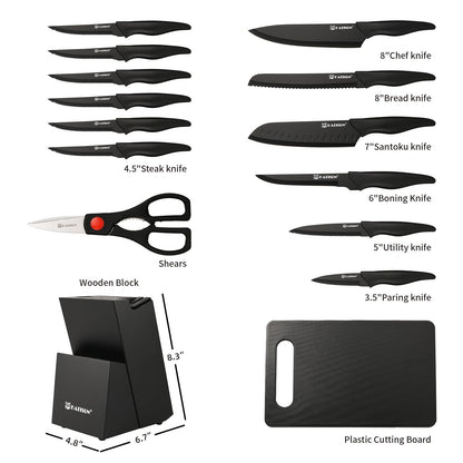 16-Piece Stainless Steel Knife Set with Block & Cutting Board