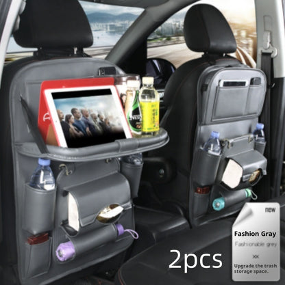 Premium Waterproof PU Leather Car Backseat Organizer with Foldable Tray
