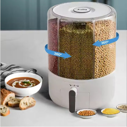 6-Grid Rotating Food Storage Container for Rice, Grains & Cereal