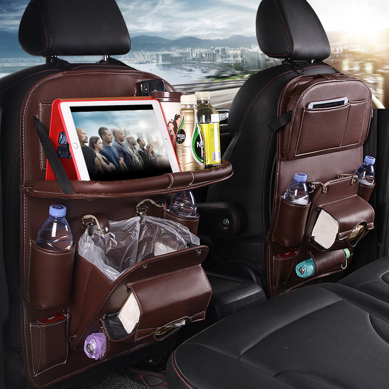 Premium Waterproof PU Leather Car Backseat Organizer with Foldable Tray
