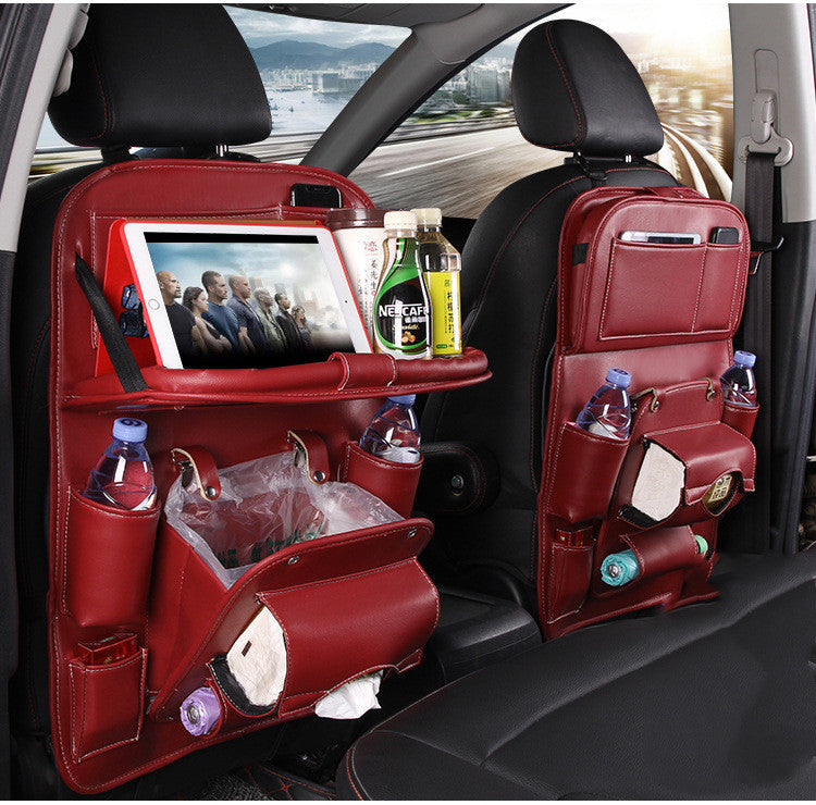 Premium Waterproof PU Leather Car Backseat Organizer with Foldable Tray