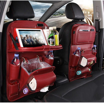Premium Waterproof PU Leather Car Backseat Organizer with Foldable Tray