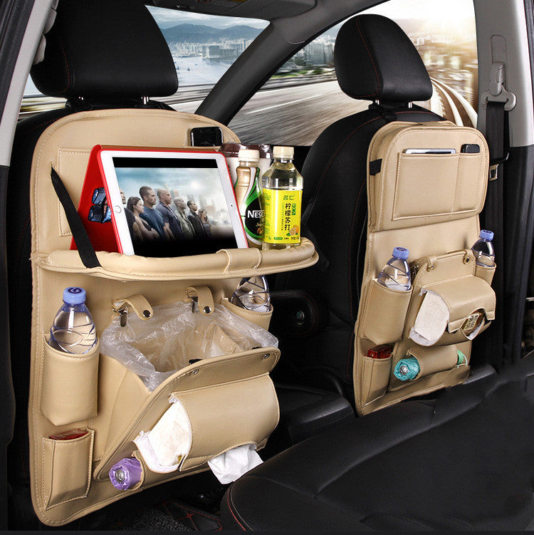 Premium Waterproof PU Leather Car Backseat Organizer with Foldable Tray