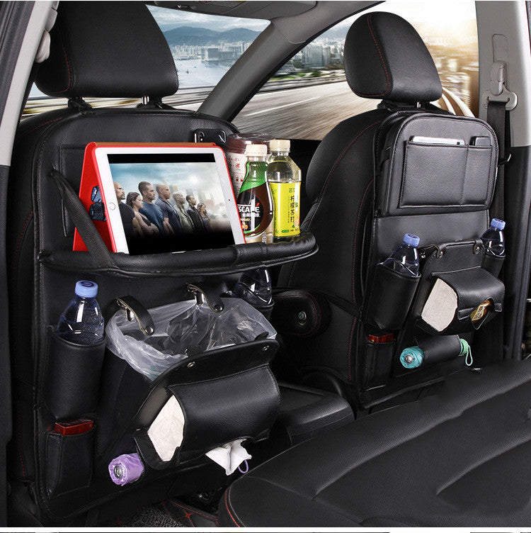 Premium Waterproof PU Leather Car Backseat Organizer with Foldable Tray