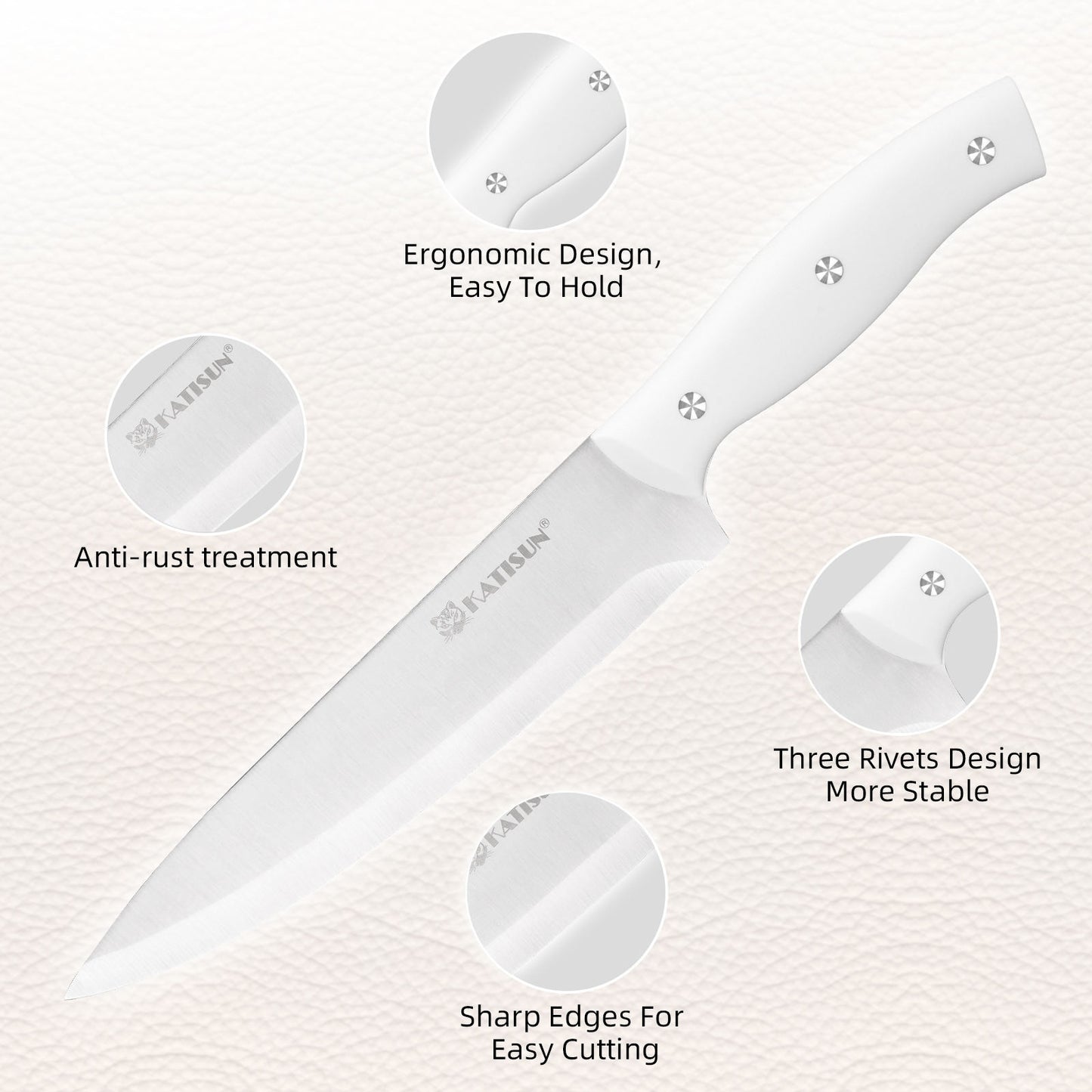 15-Piece White Stainless Steel Knife Set with Block