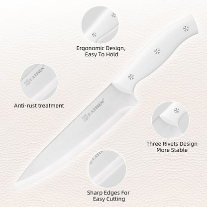 15-Piece White Stainless Steel Knife Set with Block
