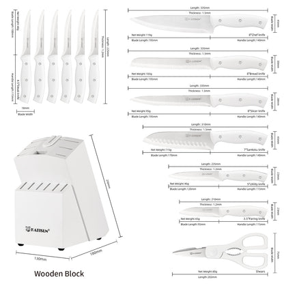 15-Piece White Stainless Steel Knife Set with Block