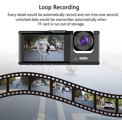 1080P Dual Lens Dash Cam with Front, Rear & Interior Recording