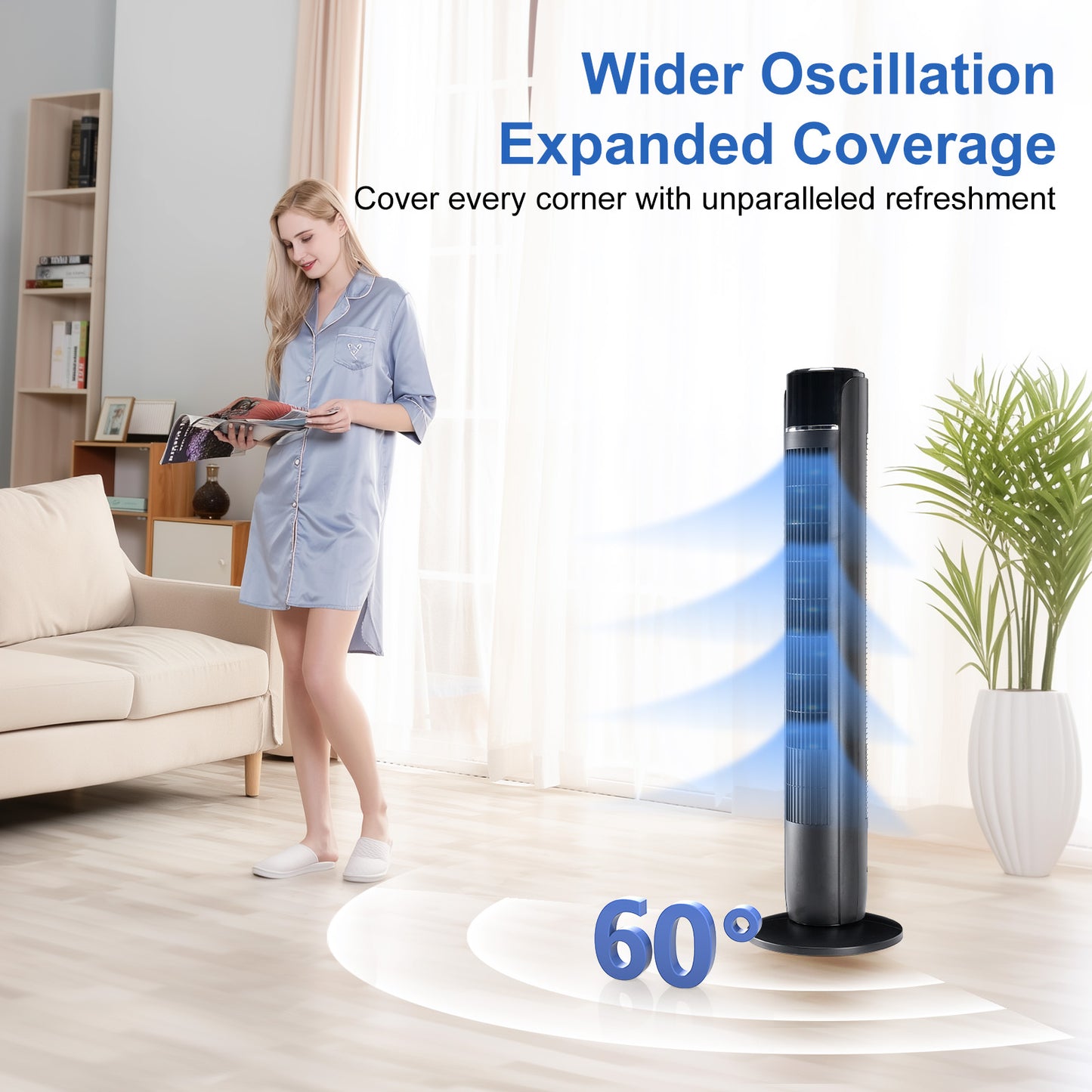 Bladeless Tower Fan with Remote – 35-Inch Quiet Oscillating Fan for Indoor Cooling