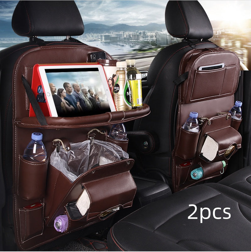 Premium Waterproof PU Leather Car Backseat Organizer with Foldable Tray