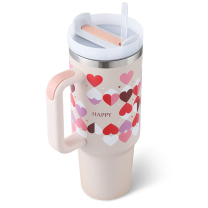40 oz Insulated Stainless Steel Tumbler with Handle & Straw