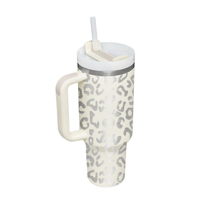 40 oz Insulated Stainless Steel Tumbler with Handle & Straw
