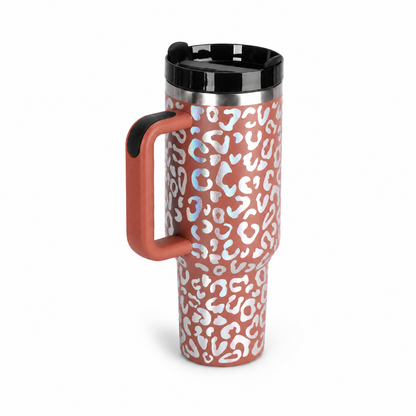 40 oz Insulated Stainless Steel Tumbler with Handle & Straw