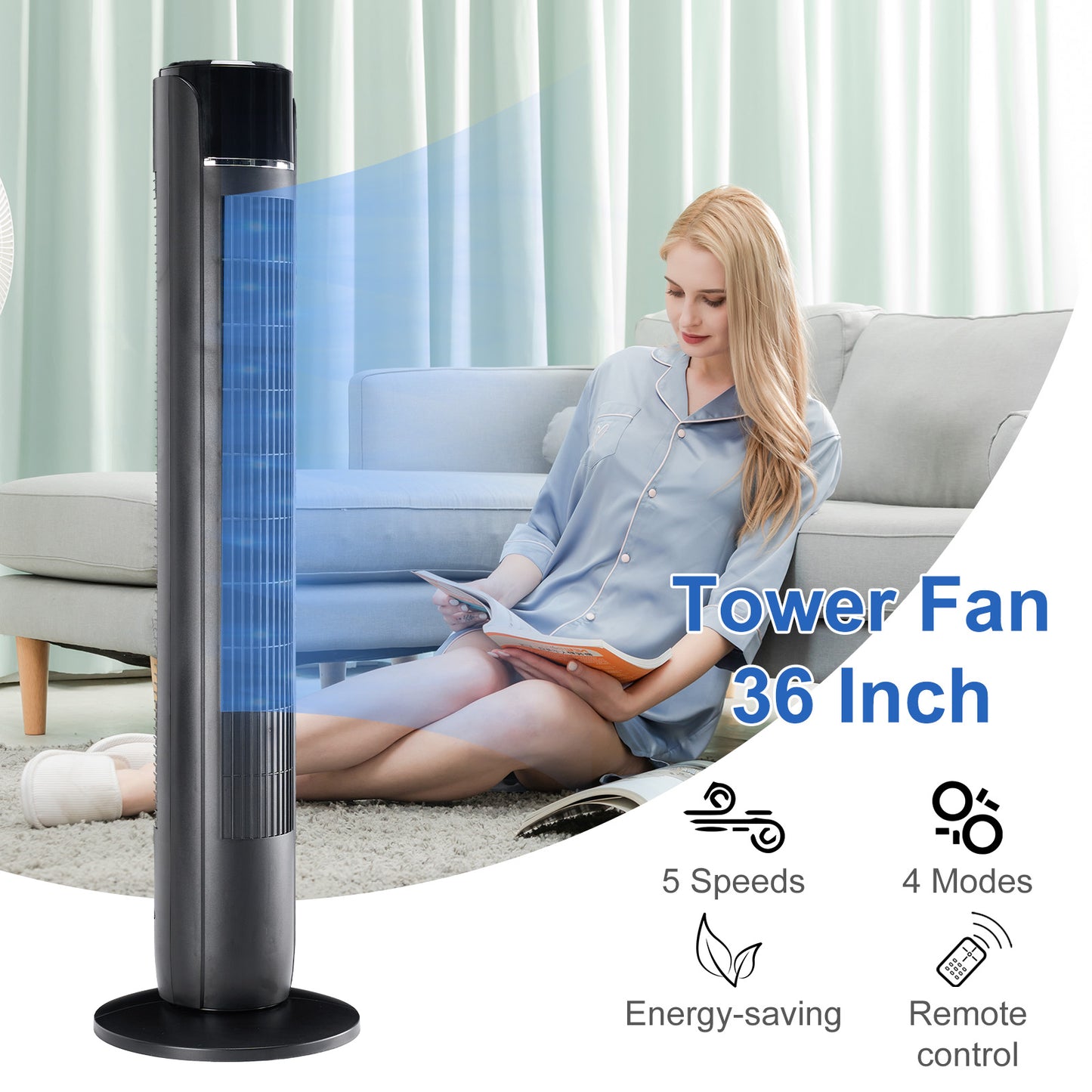 Bladeless Tower Fan with Remote – 35-Inch Quiet Oscillating Fan for Indoor Cooling