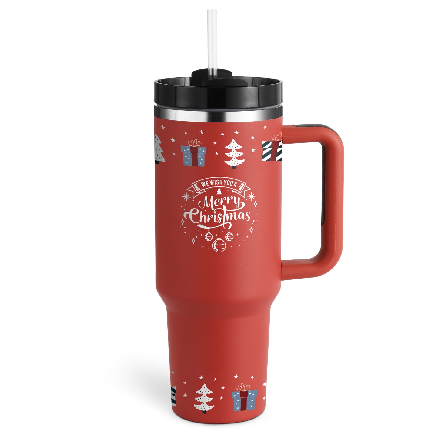 40 oz Insulated Stainless Steel Tumbler with Handle & Straw