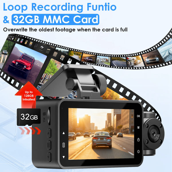 3-Channel Full HD Dash Cam with Front, Rear & Interior Cameras