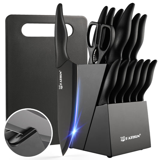 16-Piece Stainless Steel Knife Set with Block & Cutting Board