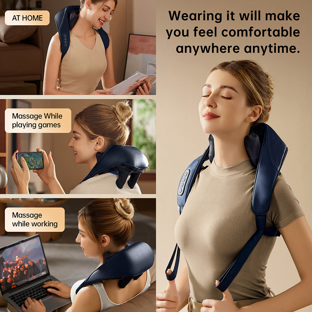 Cordless Rechargeable Shiatsu Neck & Back Massager with Heat