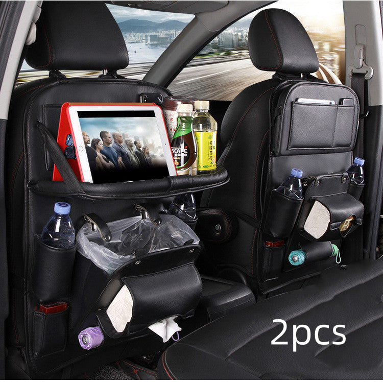 Premium Waterproof PU Leather Car Backseat Organizer with Foldable Tray