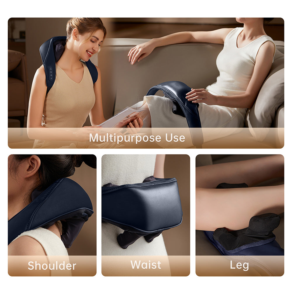 Cordless Rechargeable Shiatsu Neck & Back Massager with Heat