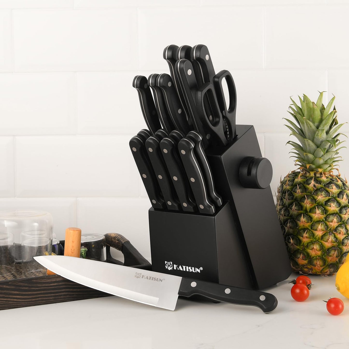 19-Piece German Stainless Steel Knife Set with Block