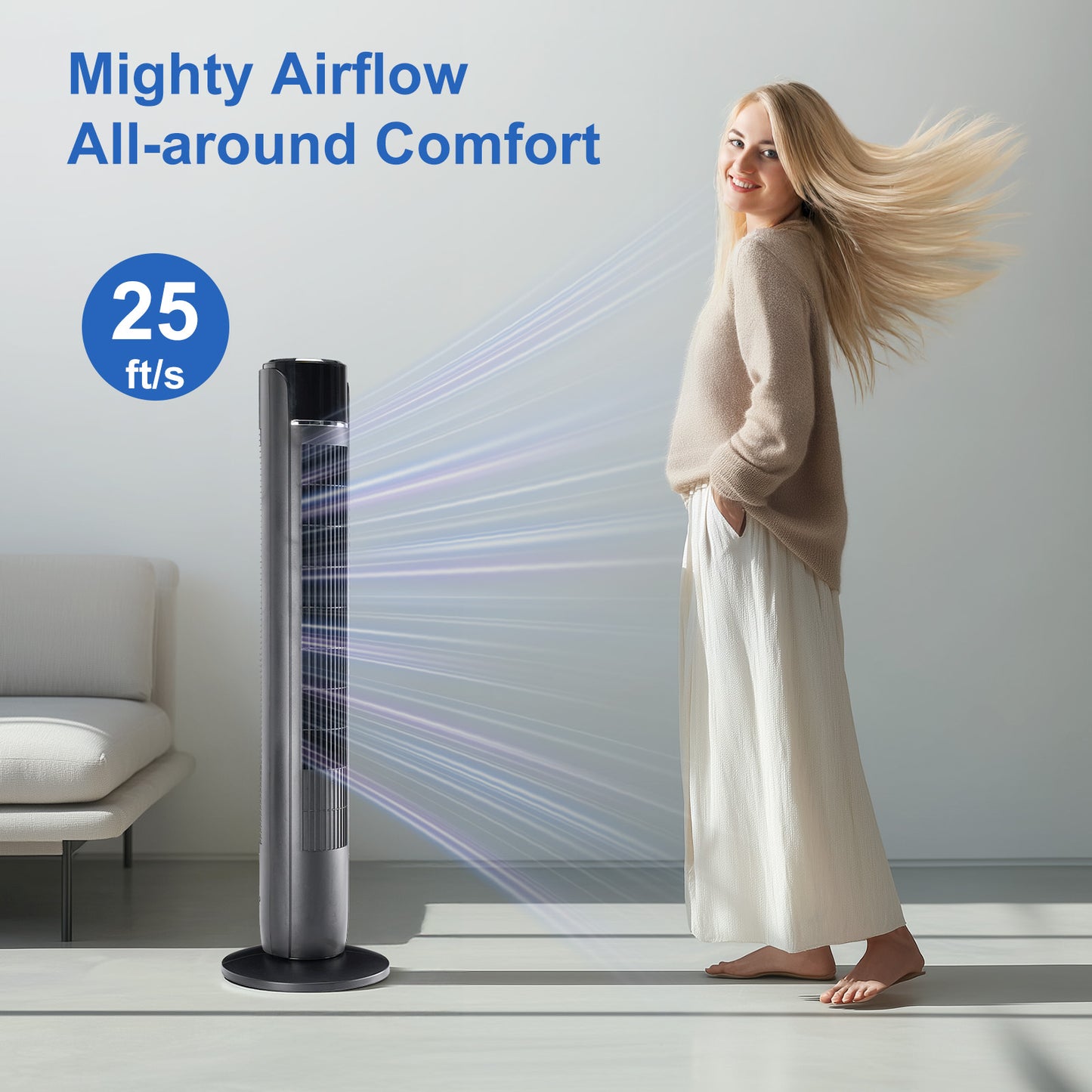 Bladeless Tower Fan with Remote – 35-Inch Quiet Oscillating Fan for Indoor Cooling