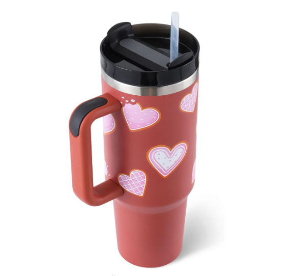 40 oz Insulated Stainless Steel Tumbler with Handle & Straw