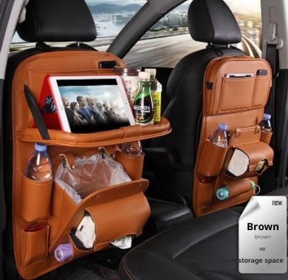 Premium Waterproof PU Leather Car Backseat Organizer with Foldable Tray