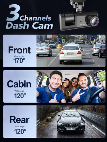 1080P Dual Lens Dash Cam with Front, Rear & Interior Recording