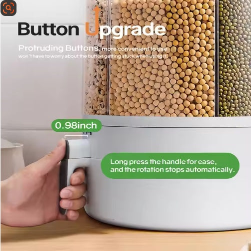 6-Grid Rotating Food Storage Container for Rice, Grains & Cereal