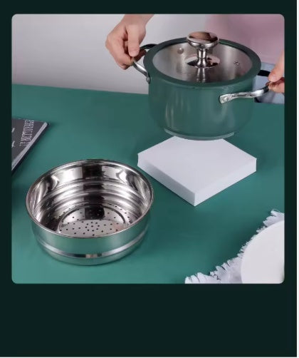 4-Piece Ceramic Nonstick Cookware Set with Steamer & Glass Lids