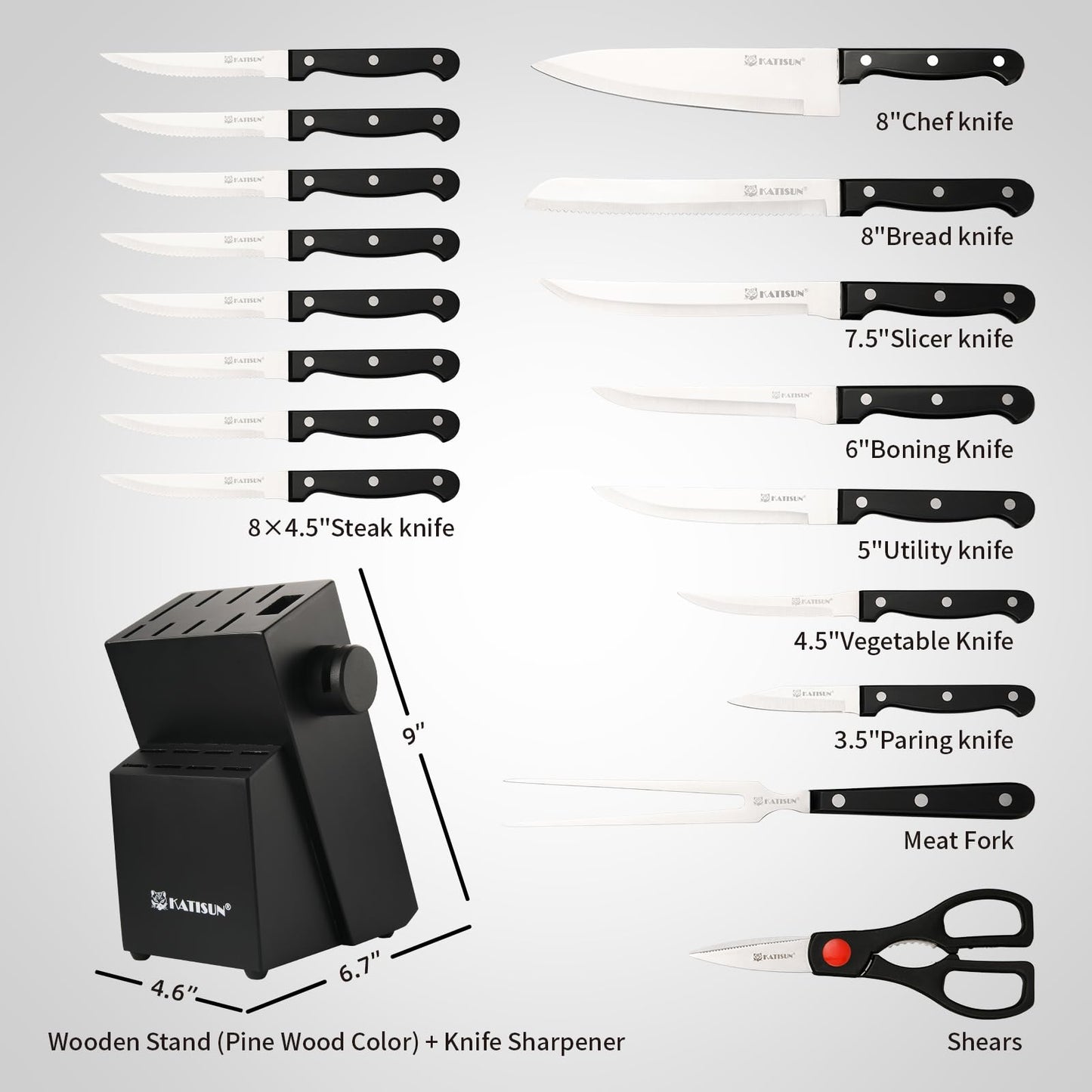 19-Piece German Stainless Steel Knife Set with Block