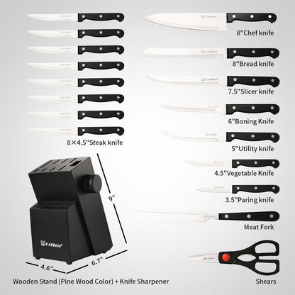 19-Piece German Stainless Steel Knife Set with Block