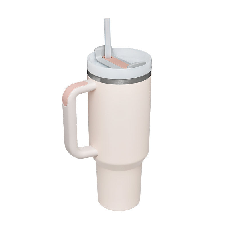 40 oz Insulated Stainless Steel Tumbler with Handle & Straw