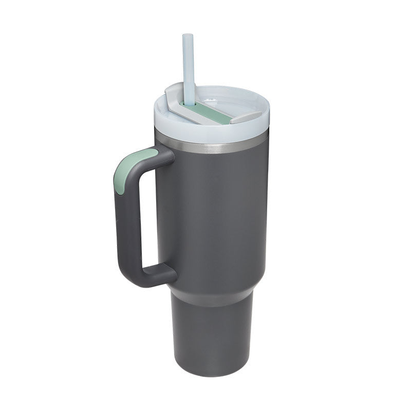 40 oz Insulated Stainless Steel Tumbler with Handle & Straw