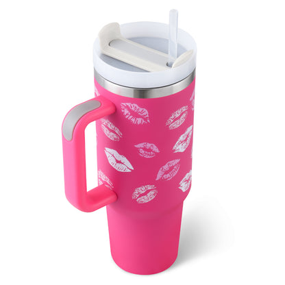 40 oz Insulated Stainless Steel Tumbler with Handle & Straw