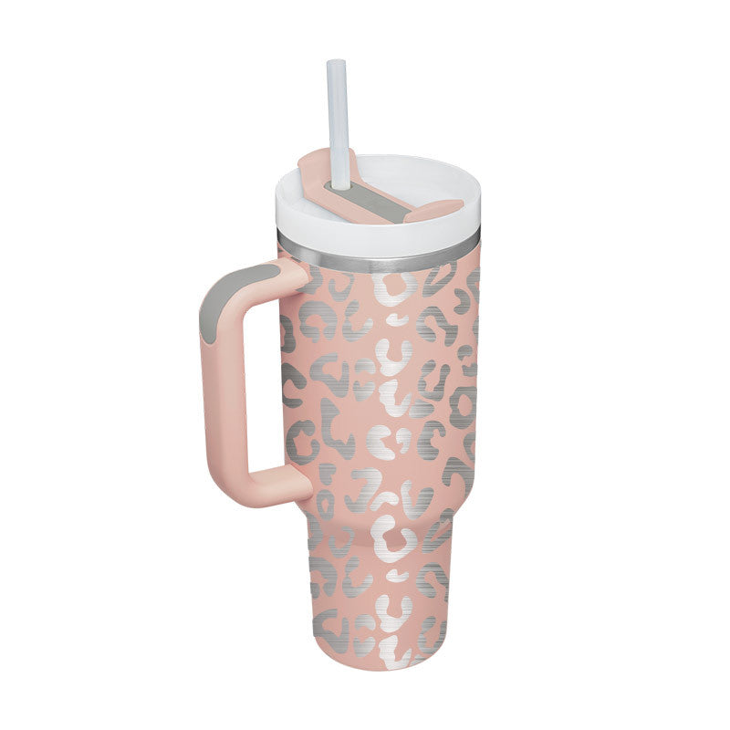 40 oz Insulated Stainless Steel Tumbler with Handle & Straw
