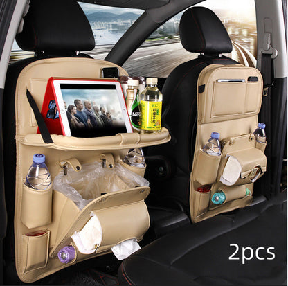 Premium Waterproof PU Leather Car Backseat Organizer with Foldable Tray