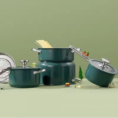 4-Piece Ceramic Nonstick Cookware Set with Steamer & Glass Lids