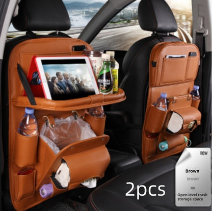 Premium Waterproof PU Leather Car Backseat Organizer with Foldable Tray