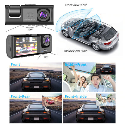 1080P Dual Lens Dash Cam with Front, Rear & Interior Recording