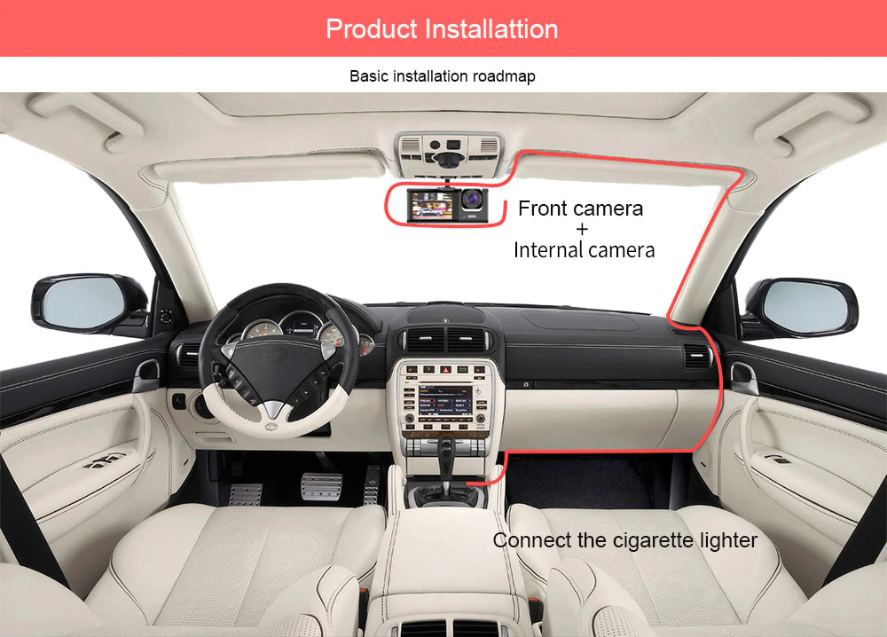 1080P Dual Lens Dash Cam with Front, Rear & Interior Recording
