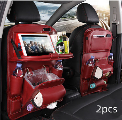 Premium Waterproof PU Leather Car Backseat Organizer with Foldable Tray