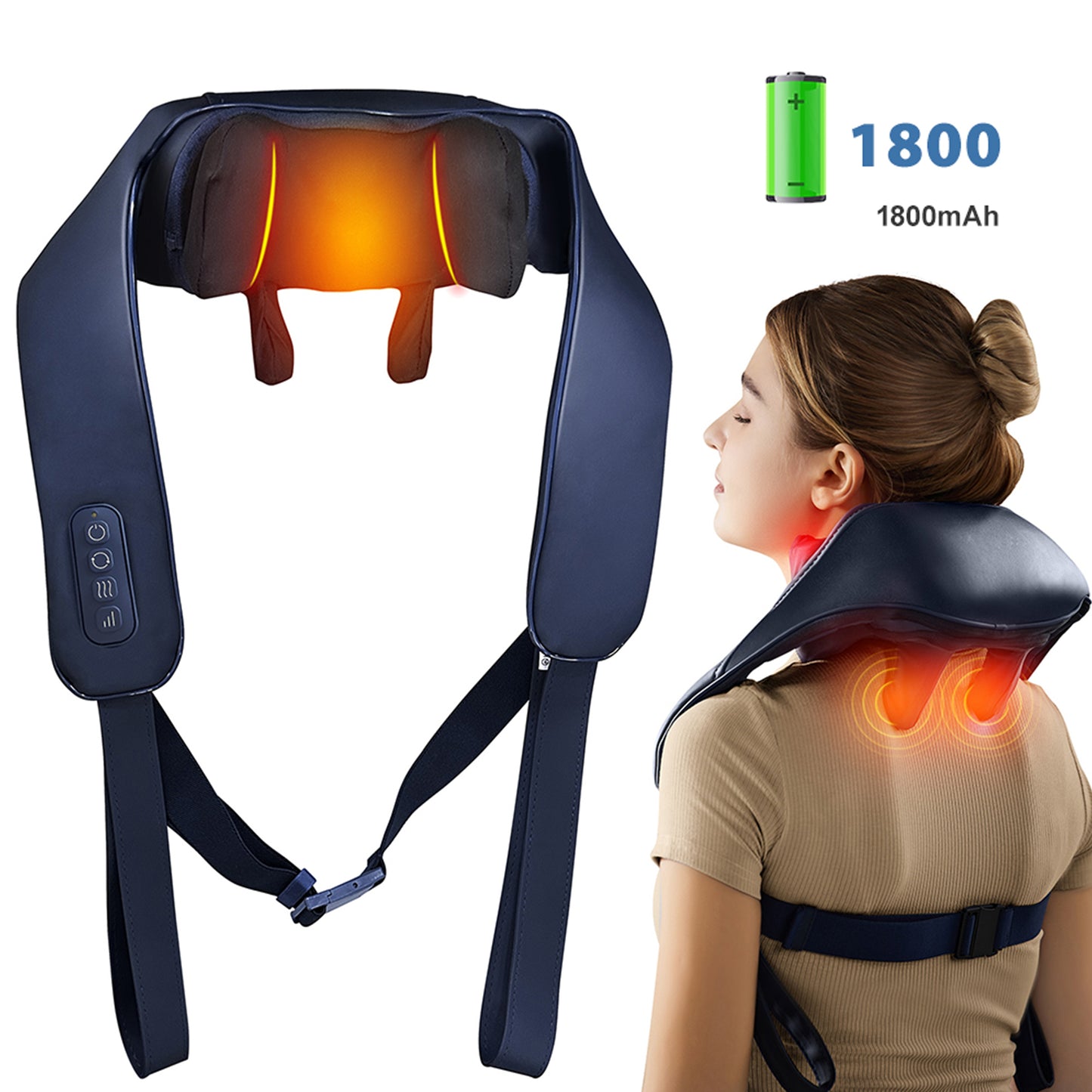 Cordless Rechargeable Shiatsu Neck & Back Massager with Heat