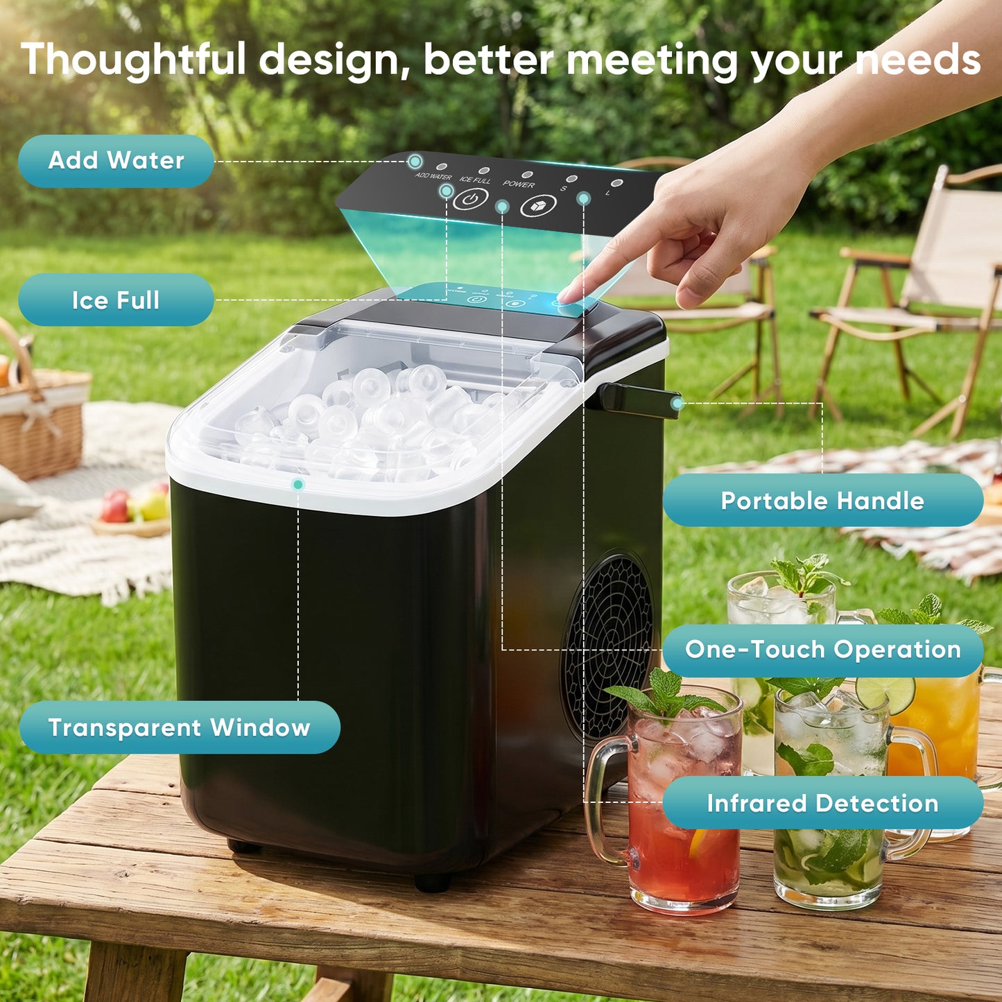 Portable Countertop Ice Maker – 9 Cubes in 6–8 Min, Quiet Operation