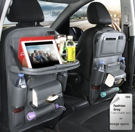 Premium Waterproof PU Leather Car Backseat Organizer with Foldable Tray